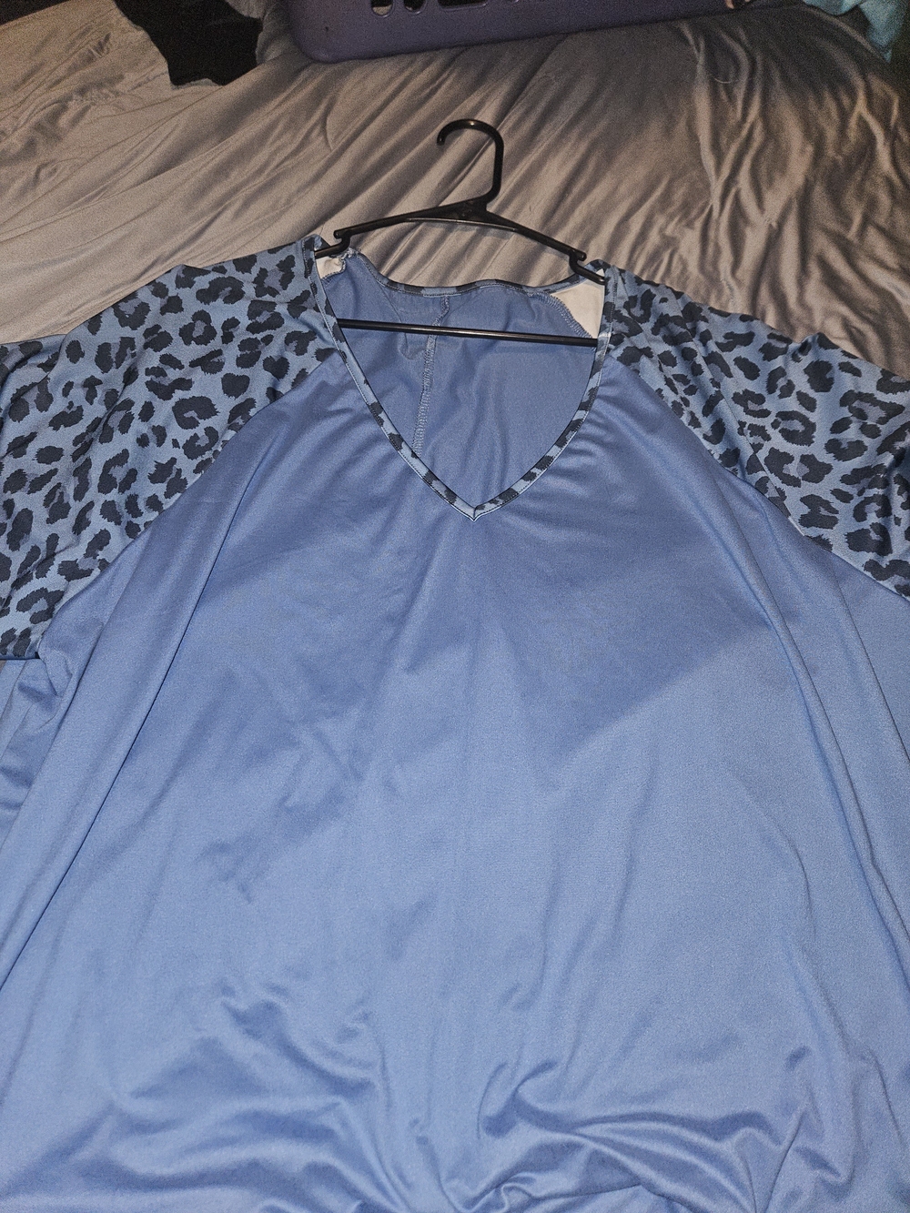 V-Neck Blue Leopard Sleeve Women's Top
